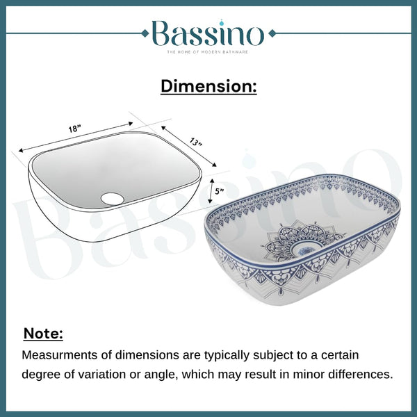 Premium Designer Table Top Wash Basin with Matching Coupling (18x13x5.5 In) BTT-858-IN