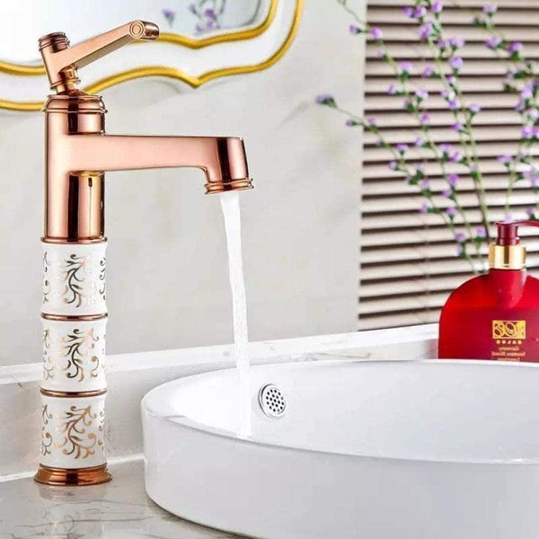 Bassino Basin Mixer Tap Hot and Cold Tall Body Faucet/Tap for Wash Basin, Sink/Wash Basin Mixer Faucet/Golden Pillar tap for Basin/Tap for Bathroom, Kitchen & Livingroom - Rosegold (Long Body)