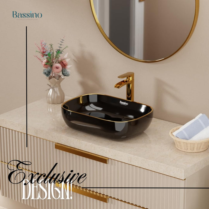 Modern Black Gold Ceramic Table Top Wash Basin (18x13x5.5 In) BTT-848