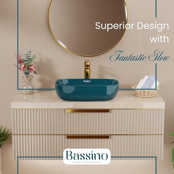 Modern Teal Blue Ceramic Table Top Wash Basin (18x13x5.5 In) BTT-11399-IN