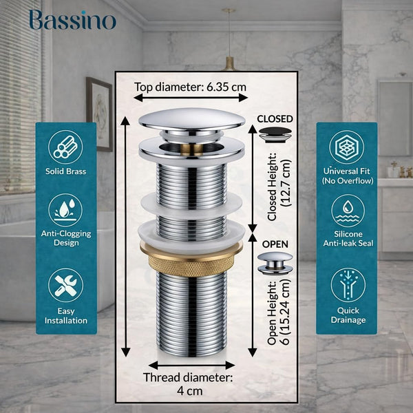 5" Silver Brass Pop Up Full Thread Waste Coupling 32 MM