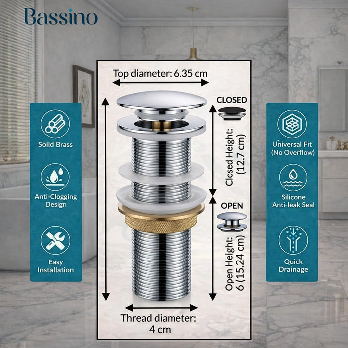 5" Silver Brass Pop Up Full Thread Waste Coupling 32 MM