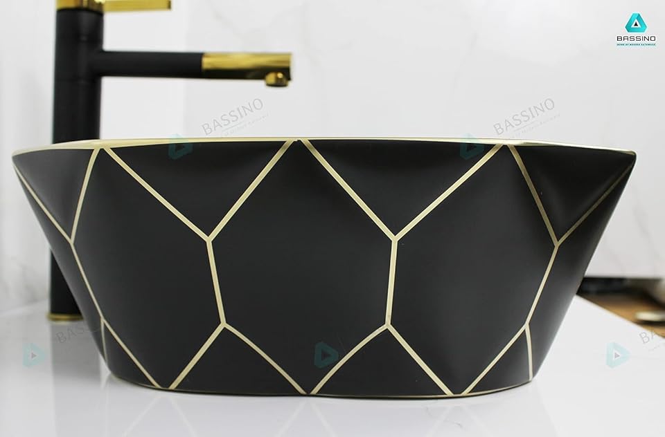 Premium Black Gold Ceramic Table Top Basin (20x14x6 In) BTT-1377