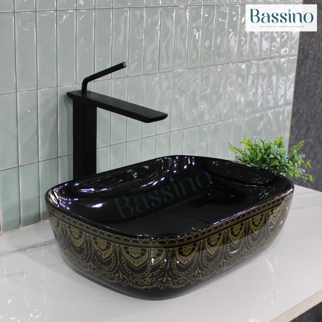 BASSINO Art Wash Basin Countertop, Tabletop Ceramic Bathroom Sink/Basin (455X325X145)