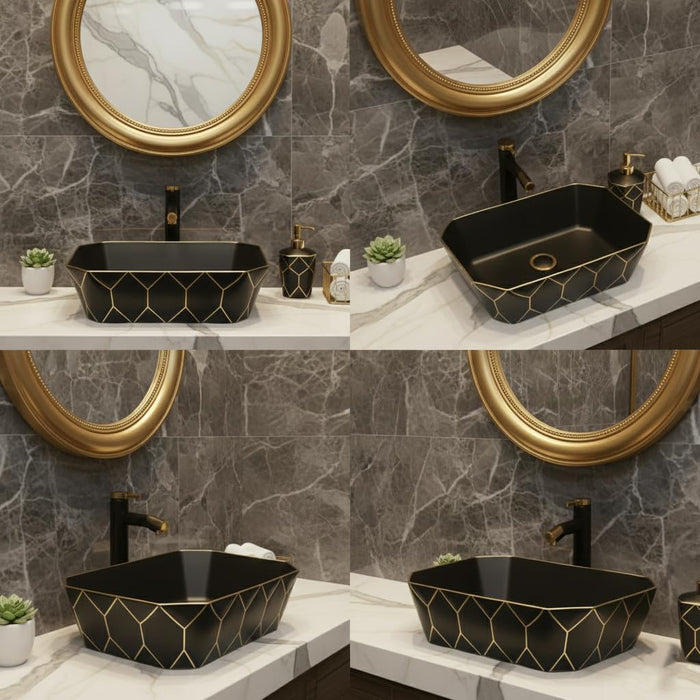 Premium Black Gold Ceramic Table Top Basin (20x14x6 In) BTT-1377