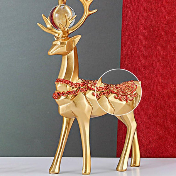 Golden Reindeer Decor Set with Crystal Ball Centerpiece – Luxury Festive & Home Tabletop Decoration (Set of 3)
