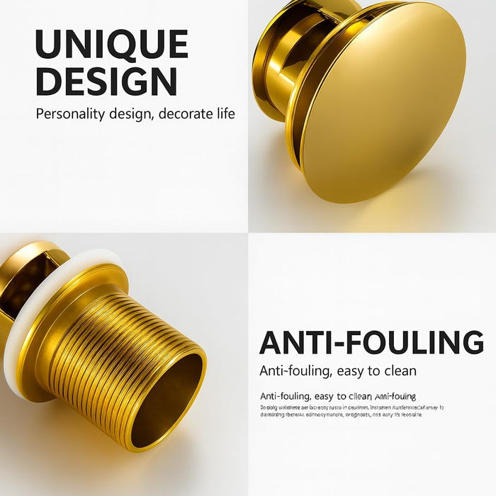 Bassino 6" Heavy-Duty Brass Rust-Proof Pop-Up for Basin | Waste Coupling 32mm (6 Inch) Drain Coupling Gold Matt