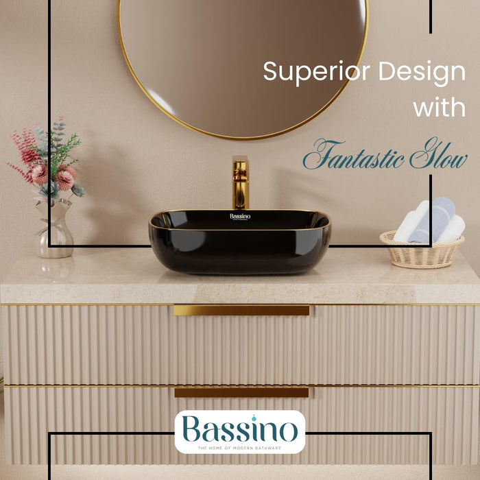 Modern Black Gold Ceramic Table Top Wash Basin (18x13x5.5 In) BTT-848