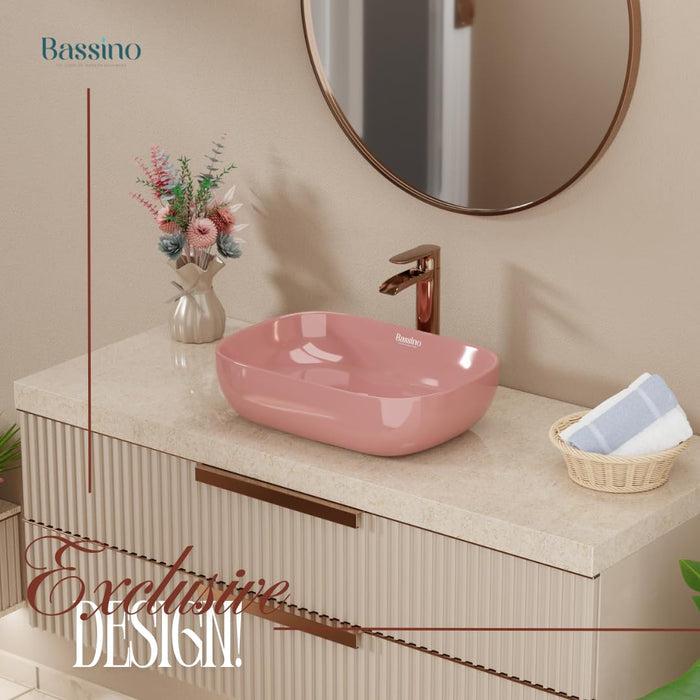 Modern Pink Glossy Ceramic Table Top Wash Basin (18x13x5.5 In) BTT-11405
