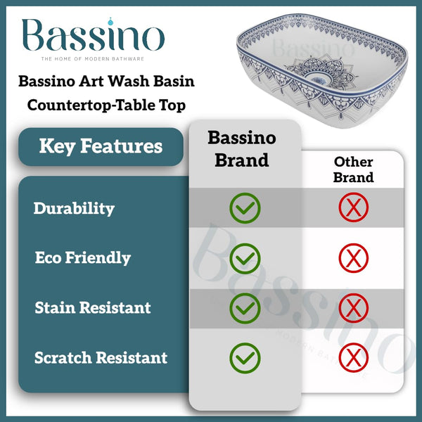 Premium Designer Table Top Wash Basin with Matching Coupling (18x13x5.5 In) BTT-858-IN