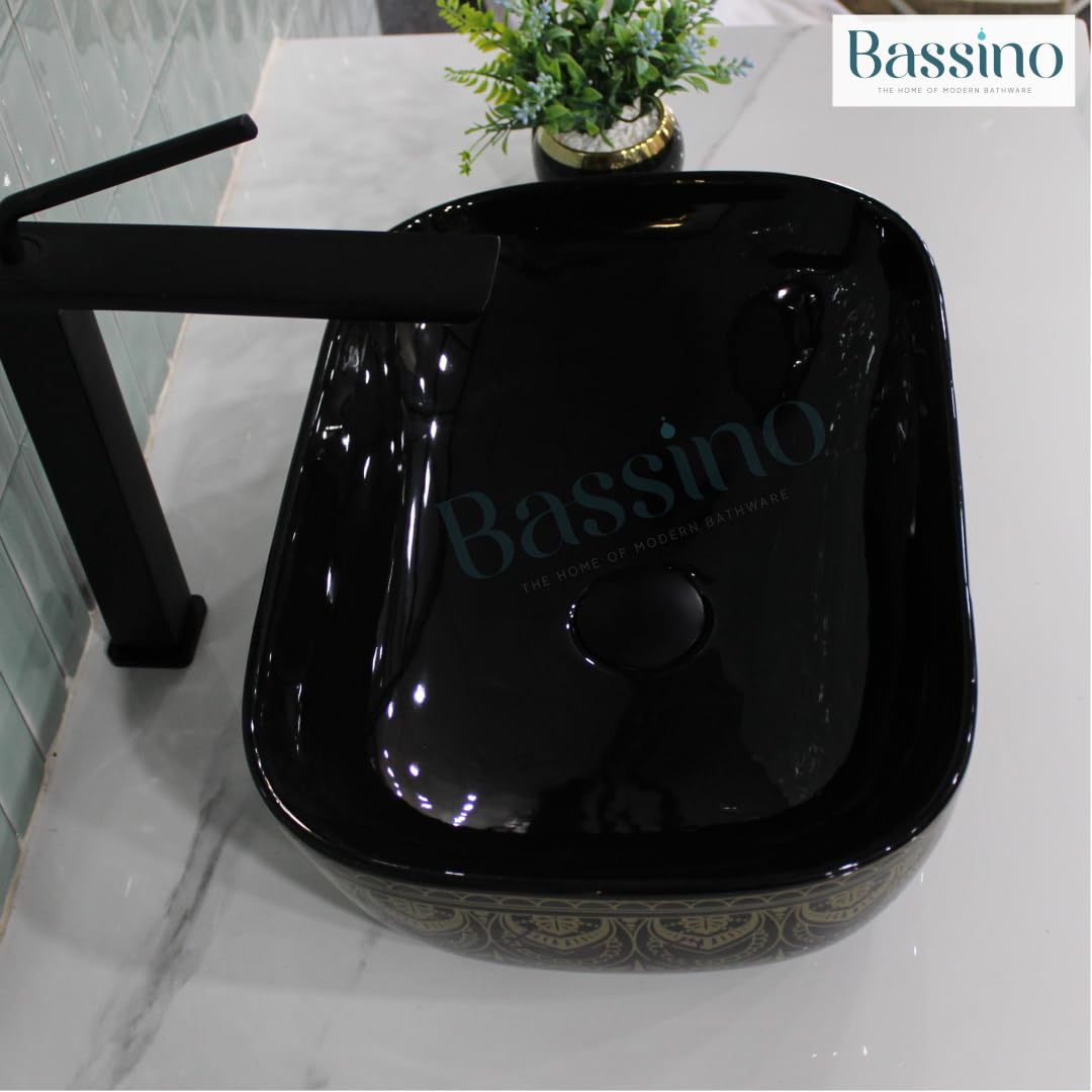 BASSINO Art Wash Basin Countertop, Tabletop Ceramic Bathroom Sink/Basin (455X325X145)