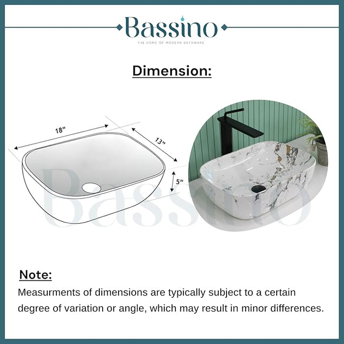 Premium White Marble Ceramic Table Top Basin (18x13x5 In) BTT-751-IN