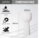 Product dimensions and features displayed on a white background with 'jabón' branding.