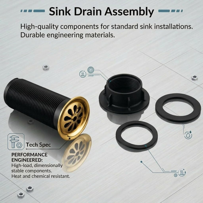 BASSINO 6 Inch Basin Waste Coupling Nylon Thread Body with Brass Jali Head/Heavy Duty Bathroom Sink Drain for Wash Basin Universal Fit Drain(Gold)