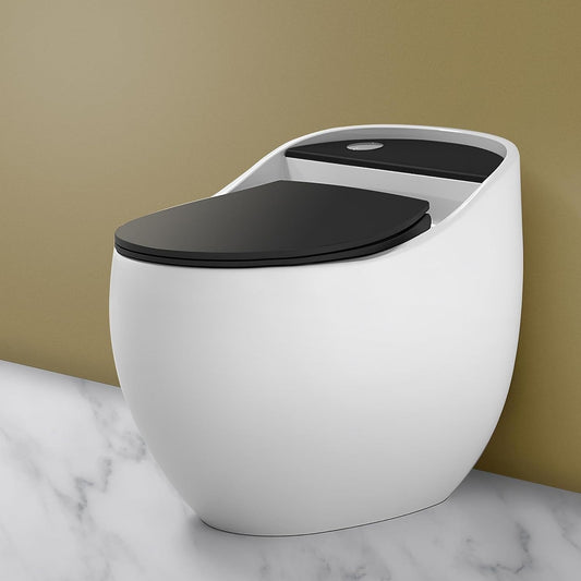 Bassino Ceramic One Piece Western Toilet,Floor Mounted Commode for Toilet,European Commode With Soft Close Toilet Seat Cover (Black-White Glossy,Size-660X430X550) BTT-OT-518