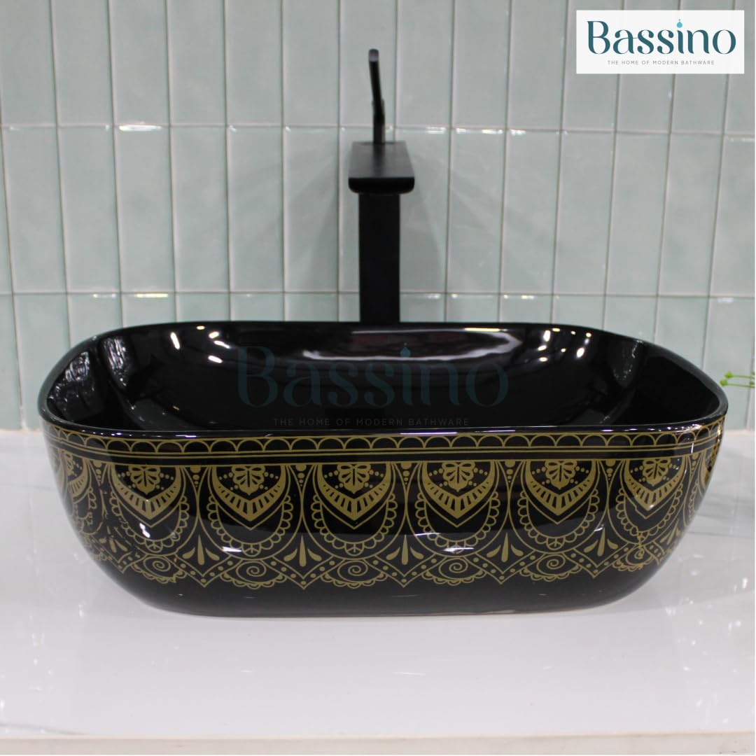 BASSINO Art Wash Basin Countertop, Tabletop Ceramic Bathroom Sink/Basin (455X325X145)