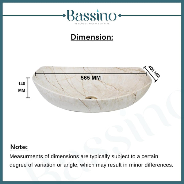 Premium Ceramic Table Top Wash Basin, Ivory Matt Finish (22 × 16 × 6 In) BTT-1443