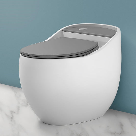 BASSINO Platinum Ceramic Rimless One Piece Western Toilet/Commode for Toilet/Commode With Soft Close Toilet Seat - S Trap Outlet (White & Grey)