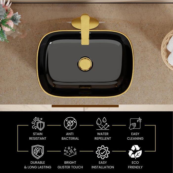 Modern Black Gold Ceramic Table Top Wash Basin (18x13x5.5 In) BTT-848
