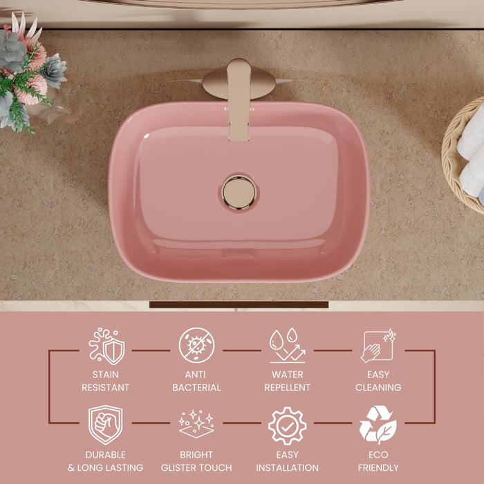 Modern Pink Glossy Ceramic Table Top Wash Basin (18x13x5.5 In) BTT-11405