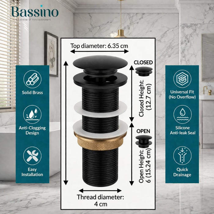 5" Black Matt Brass Pop Up Full Thread Waste Coupling 32 MM