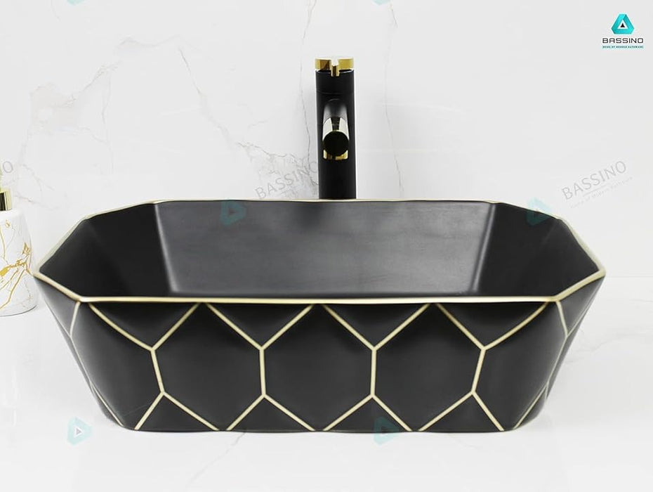 Premium Black Gold Ceramic Table Top Basin (20x14x6 In) BTT-1377