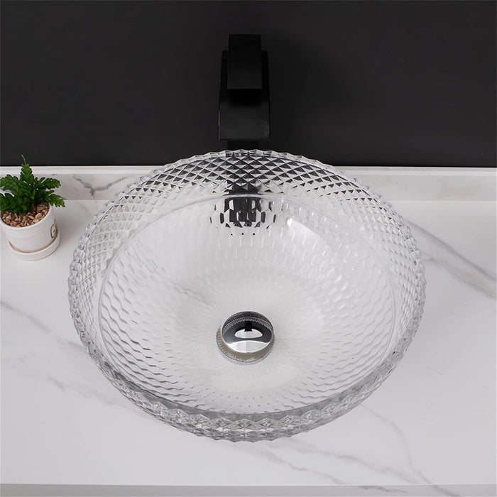 Bassino Modern Transparent Glass Wash Basin | Stylish Countertop Wash Basin for Bathroom–395x395x160 mm White