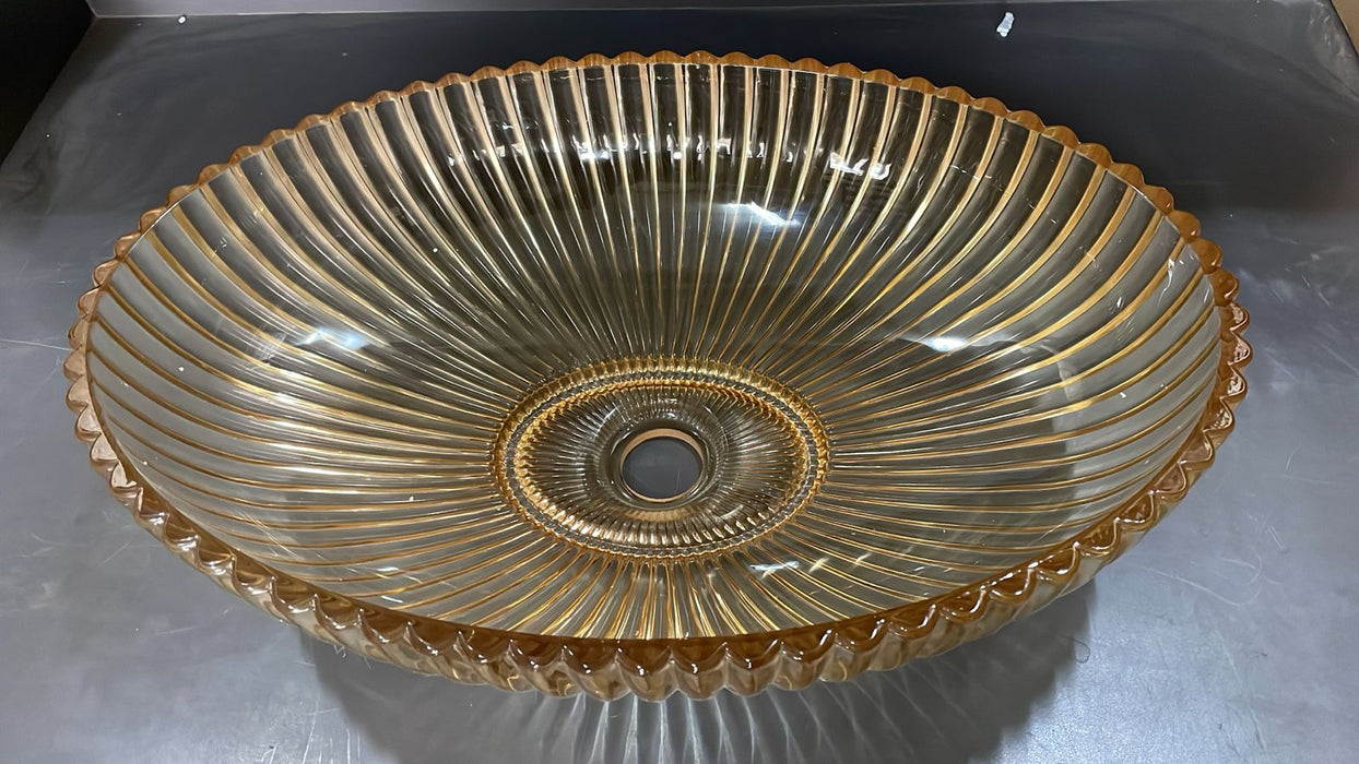 Premium Glass Table Top Wash Basin, Transparent Finish (530x350x150 MM)