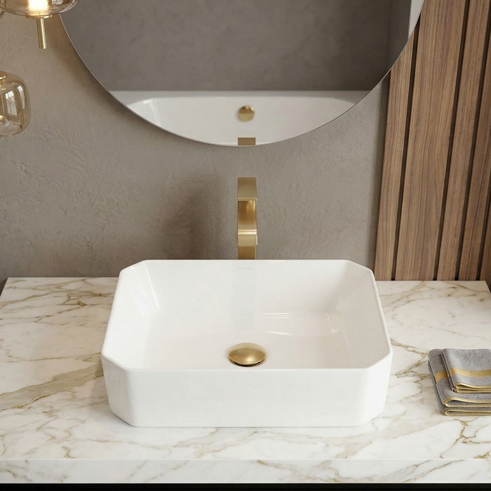 Bassino  Rectangular Ceramic Countertop Wash Basin | Modern White Vanity Sink 20 x 14 x 5 Inch