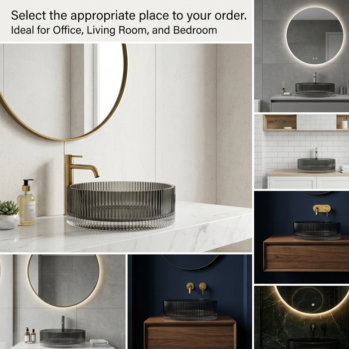 Bassino Modern Transparent Glass Wash Basin | Stylish Countertop Wash Basin for Bathroom–395x395x160 mm Black