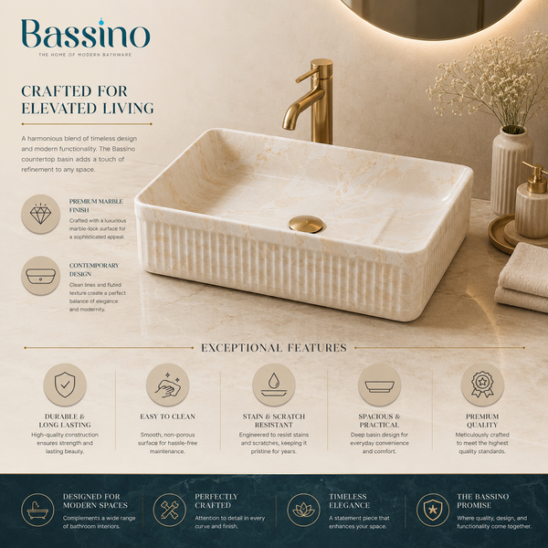 Bassino Matte Marble Table Top Wash Basin 20 × 13.5 × 5 Inches | Imported Designer Basin