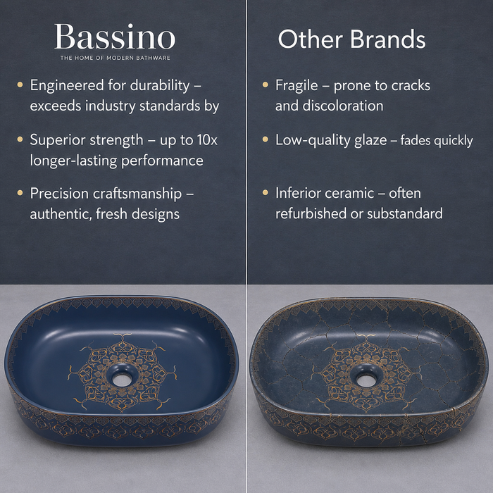 Designer Ceramic Wash Basin Gold Moroccan design | 21 x 14 x 6 In | Blue