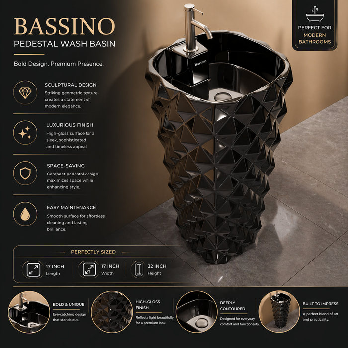 Ceramic Pedestal Wash Basin,BPB-657,size-17x17x32 Inch