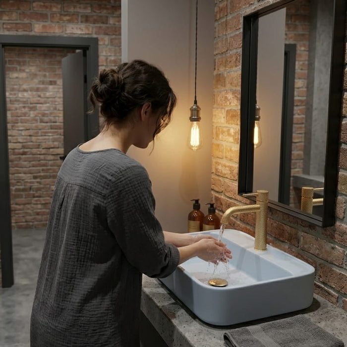BASSINO Serene Sky Matte Blue Ceramic Vessel Sink with Tap hole (20 x 16 x 5 Inches)