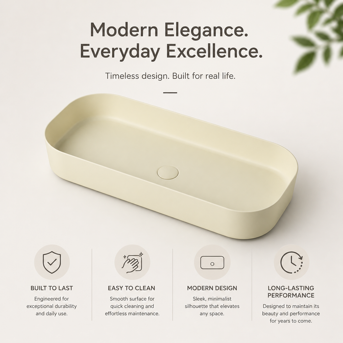 Bassino Modern Melamine Wash Basin | Stylish Countertop Wash Basin for Bathroom–800x350x125 mm Beige