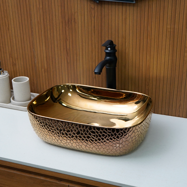 Designer Table Top Basin (18 x 13 x 5 In) BTT-11374-IN, Rose-gold