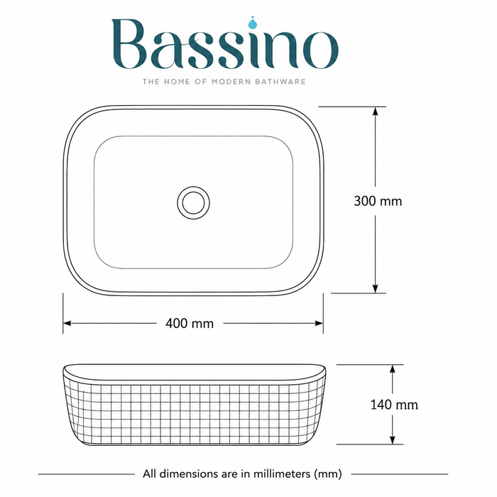 Bassino 16" x 12" Luxury Rectangular Countertop Wash Basin – White & Gold Designer Ceramic Vessel Sink (15.7" x 11.8" x 5.5")