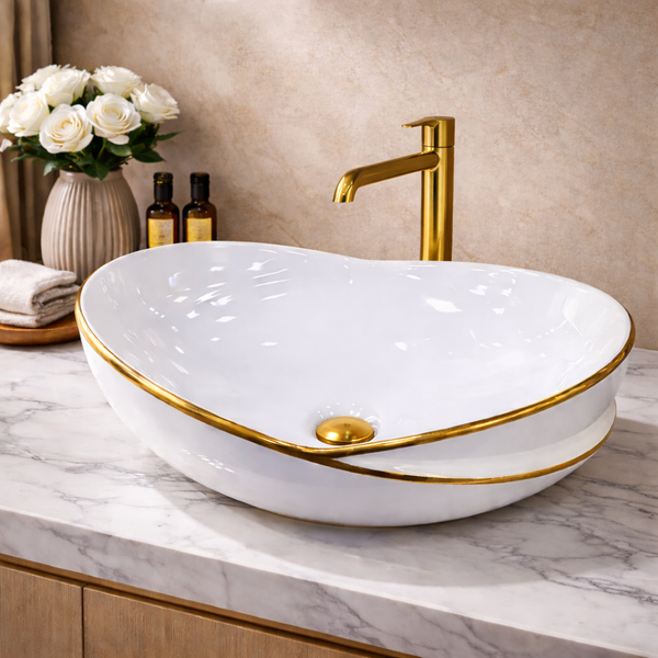 BASSINO Callalily Designer Gilded Vessel Sink (20 x 15 x 7 Inches)