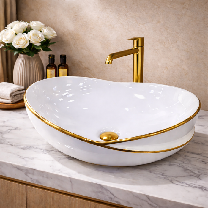 BASSINO Callalily Designer Gilded Vessel Sink (20 x 15 x 7 Inches)