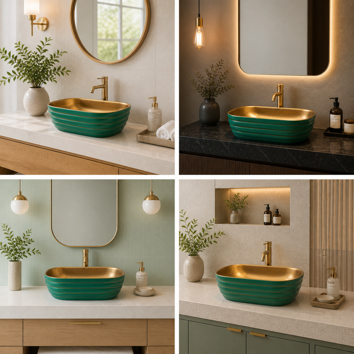 Bassino Textured Rectangular Countertop Wash Basin – Premium Matte Luxury Vessel Sink (18.1" x 13" x 5.3")
