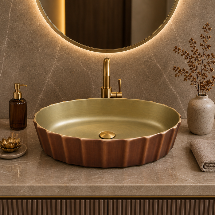 Bassino Textured Oval Countertop Wash Basin – Luxury Designer Vessel Sink (22" x 14.2" x 5.9")