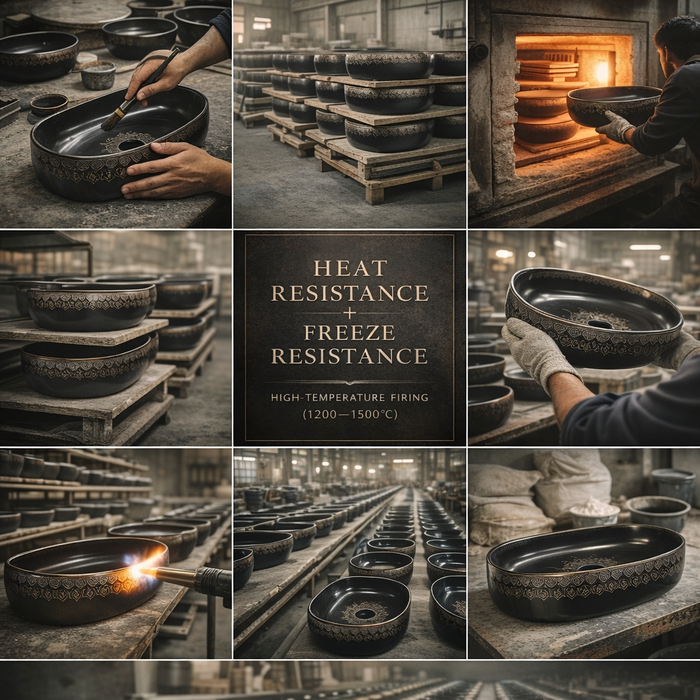 Designer Ceramic Wash Basin Moroccan design | 21 x 14 x 6 In | Black