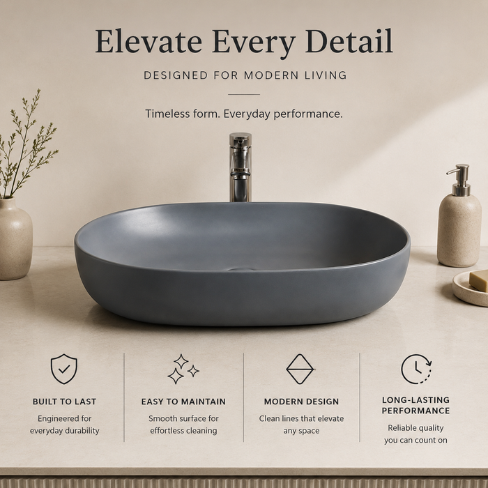 Designer Oval Countertop Wash Basin | (24" × 17" × 6" IN) Matte Finish Bathroom Sink Blue