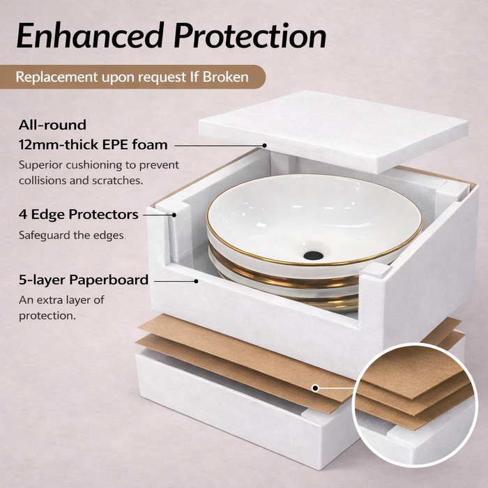 Bassino Luxury Round Ceramic Countertop Wash Basin with Premium Gold Accents