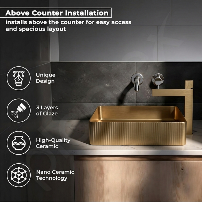 Modern Stainless Steel Countertop Wash Basin (500x352x110 mm) Gold