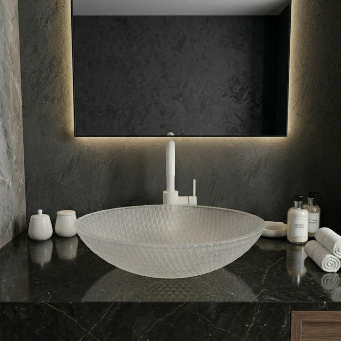 Bassino Frosted Glass Oval Countertop Wash Basin – Textured Vessel Sink (20" x 15" x 6")