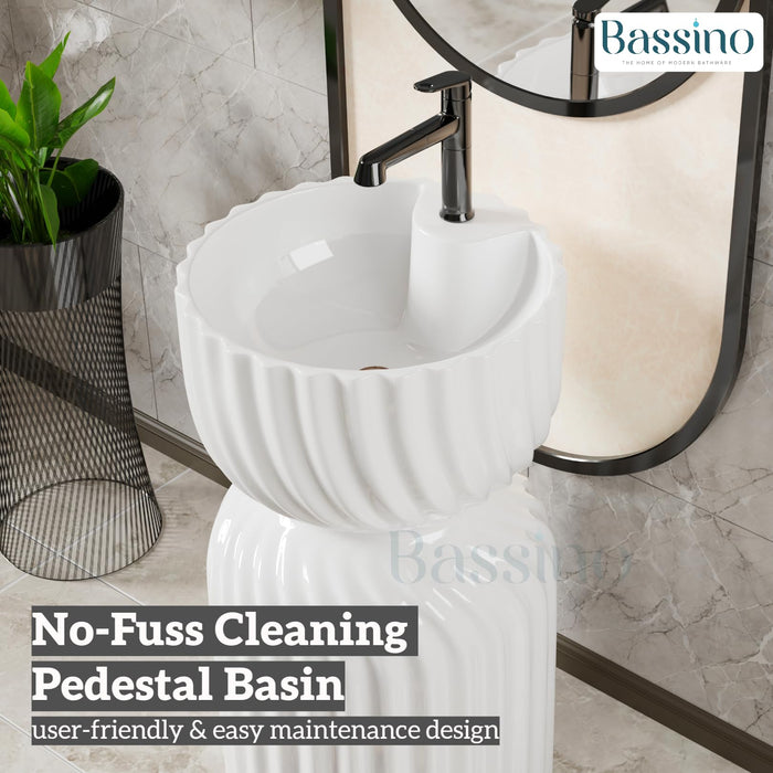 BASSINO Ceramic Free Standing Pedestal Wash Basin For Living Room and Bathroom,Home & Office Basin (18x18X33 Inch) (White)
