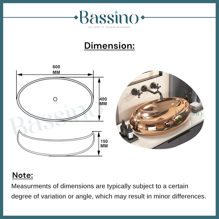 Premium Oval Rosegold Ceramic Table Top Basin (24x16x6 In) BTT-11545