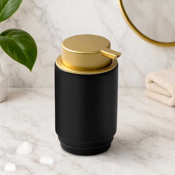 Premium Ceramic Liquid Soap Dispenser, Gold Pump Black