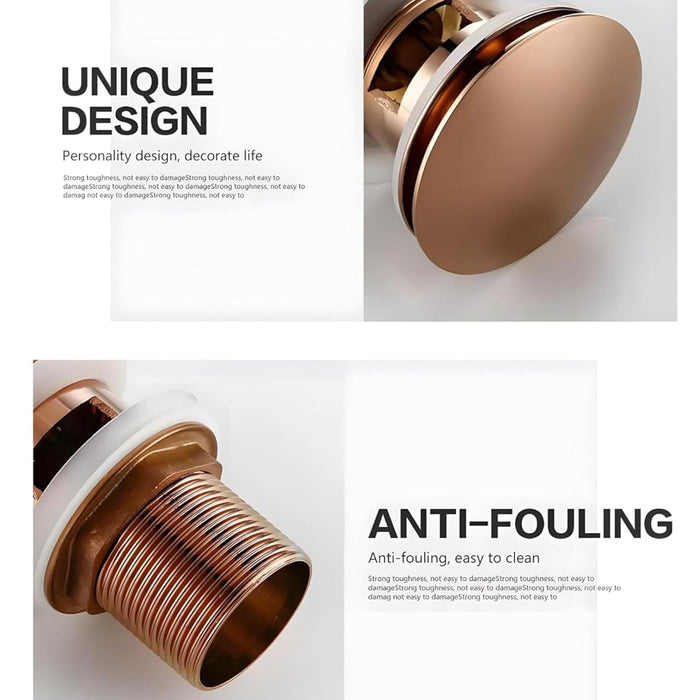 Bassino 6" Heavy-Duty Brass Rust-Proof Pop-Up for Basin | Waste Coupling 32mm (6 Inch) Drain Coupling Brushed Rose Gold